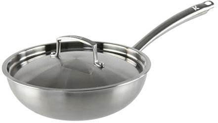 KAMBERG - Wok Ø28 cm in acciaio inox 18/10 Triply - Senza PFAS - Coperchio incluso - Tutti i piani cottura inclusi induzione e forno - 0008281, grigio