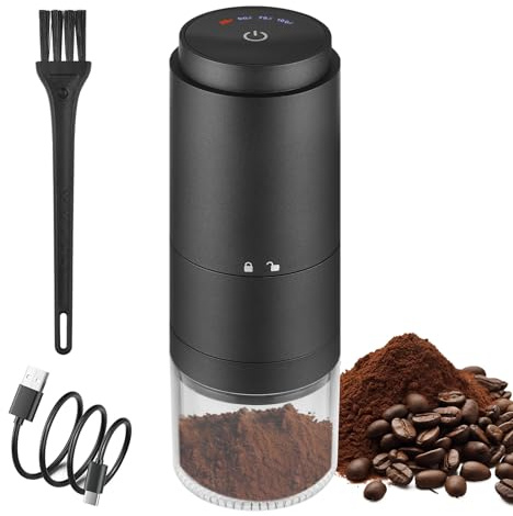 YIWEOG Moulin à café portable avec 38 réglages de mouture, affichage numérique de la puissance, meule conique en céramique à 5 lames, démarrage à un bouton et arrêt automatique, machine à moudre expre