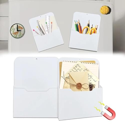 2 Stück Magnetischer Aktenhalter, A4 Dokumentenhalter Bürobedarf Aufbewahrung Magnetischer Stiftehalter Magnetischer Papierhalter Dokumentenhalter für Whiteboards, Kühlschrank, Zuhause (Weiß)