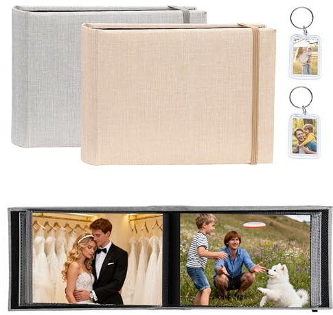 2 Stück Fotoalbum Einsteckalbum, 10 x 15 cm Photo Album, 100 Fotos Fotoalbum zum Einstecken, Leineneinband mit Bindeband, Geeignet für Hochzeitsfotos, Familienfotos, Babyfotos und Reisefotos