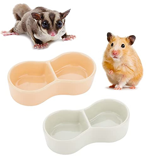 2 ciotole in ceramica per criceti, design a doppia griglia, anti-rotazione, per cibo e acqua, per criceti, ricci, zucchero, alianti, gerbilli, scoiattoli e roditori (blu e viola)