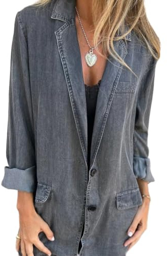 Dam överdimensionerad denimkavaj enkelknäppt jeansjacka | Jeansblazer, överdimensionerad passform, enkelknäppt design, långärmad, fickdetalj