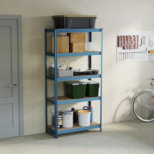 Home Vida 5 Tier Blue Heavy Duty Adjustable Steel Garage Shelving Unit (H) 1500mm (W) 700mm - 875kg Weight Capacity