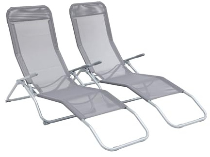 Alice's Garden - Lot de 2 Bains de Soleil pliants - Levito Gris Anthracite - Transats textilène 2 Positions. chaises Longues