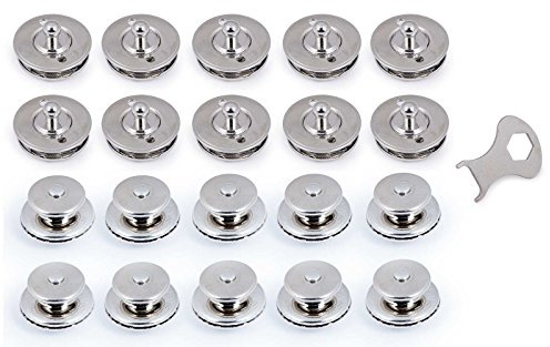 Tenax-Set 10 x Oberteil Edelstahl, 10 x Stoffschraube für 1-5 mm, 1 x Schlüssel