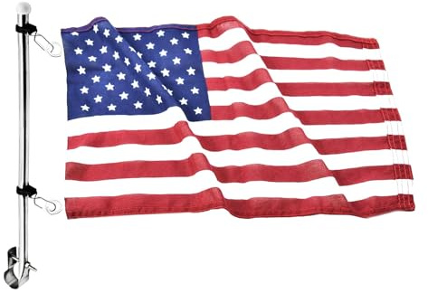 MARINE CITY 304 Stainless Steel Rail Mount Flag Staff Pole with Adjustable Clamps and 12x18 Inches US Flag | Bright Polished Attractive Finish | Ideal for Marines, Boats, Yachts