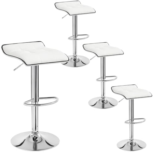 WOLTU Barhocker 4er Set, Barstuhl, Tresenhocker mit Fußstütze, Hocker höhenverstellbar, 360° drehbar, aus PU-Kunstleder Metall, für Bar Küche Wohnzimmer Tresen Café, Weiß