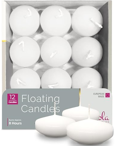 Hyoola Premium White Floating Candles 3 Inch - 8 Hour - 12 Pack - European Made