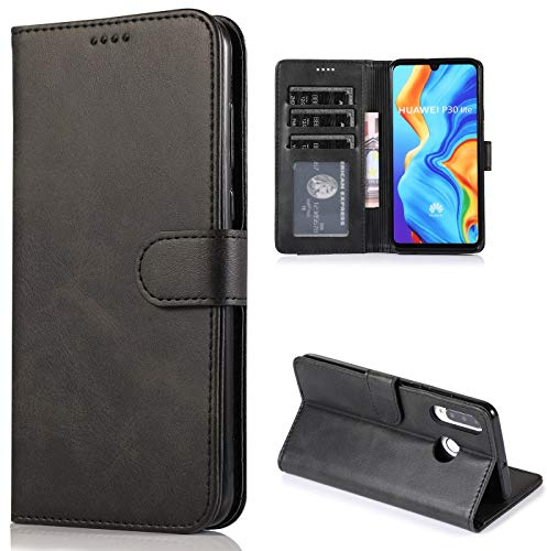 CTIUYA Hülle für Huawei P30 Lite Schutzhülle Leder,Schwarz | Vollschutz Handyhülle Klappbar mit Kartenfach Brieftasche, Faltbar Magnetisch Klapphülle Flip Case Lederhülle Handytasche