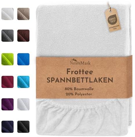 NatureMark Sábana bajera ajustable de rizo de gran calidad en muchos tamaños y colores (200 x 220 cm), color blanco