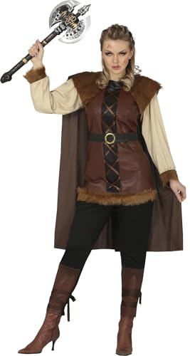FIESTAS GUIRCA | Vikinga Mujer Kostüm - Umhang, Gürtel, Hose, Tunika und Bänder - Nordische Kriegerin Kostüme für Halloween, Karneval und Kostümpartys - Ideal für Damen - Braun und Beige