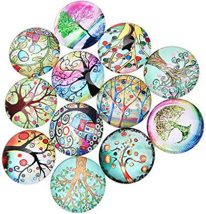 Artibetter Glas Cabochon Glasmosaik Runde Lebensbaum Muster Kristall Glas Halbrund Kuppel Flatback Aufkleber für DIY Basteln Anhänger Schmuck Herstellung 20MM 20 Stück