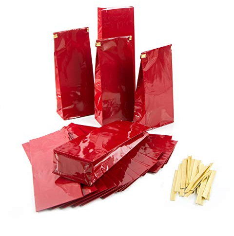 Logbuch-Verlag 25 kleine rote Lebensmittel Beutel 7 x 4 x 20,5 cm Blockbodenbeutel Standbeutel weihnachtlich mit Clips