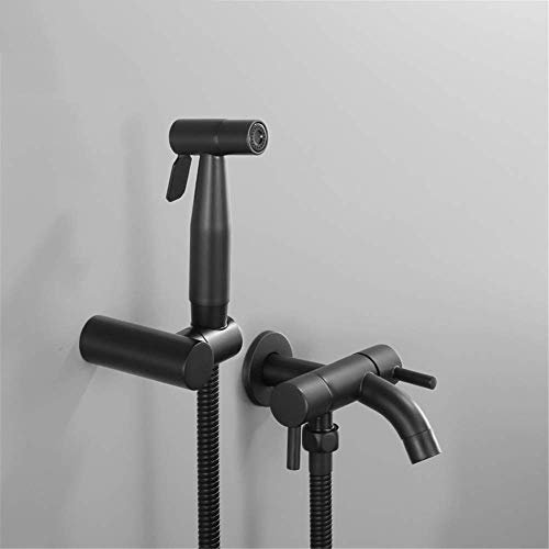 SLRMKK Hand-Bidet-Sprühgerät, Toiletten-Bidet, Hand-Sprüh-Duschset, mattschwarzes Dual-Control-Wasserhahn-Auslaufventil Shattaf-Duschset WC-Waschen, A Set