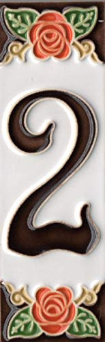 Numéros de maison italiens en céramique avec chiffres et lettres en forme de rose orange - Dimensions : 15 x 5 cm (numéro 2)