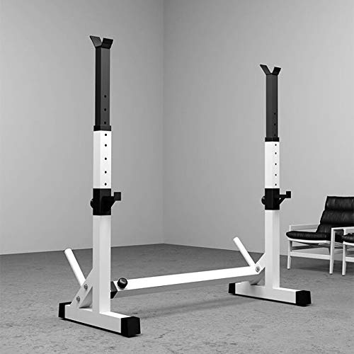 Rack Squat regolabile in altezza (80 – 150 cm), multifunzione manubrio rack, supporto per bilanciere, carico massimo 200 kg (non include barbell) (bianco + nero)