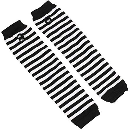 RK-HYTQWR Women Winter Cable Knitted Long Fingerless Gloves Striped Thumbhole Arm Warmers,Black And White Stripes Sleeve,Black And White Stripes