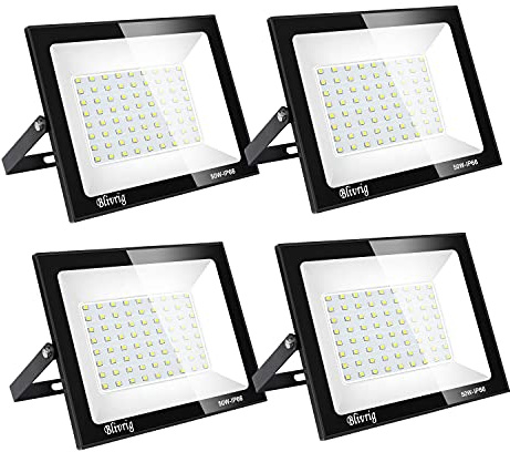 Blivrig LED Strahler Außen 50W - Superhelles Flutlicht Außenleuchte, Fluter Scheinwerfer für Garten, Garage, Sportplatz (4 Stück, Kaltes Weiß)
