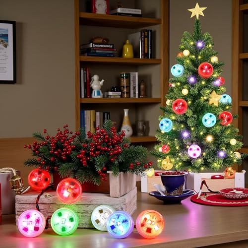 Afoosoo 10pcs RGB Christmas LED Lights Submersible Multicolor 100% Waterproof LED Candle Tealight CR2450 Mood Light Battery Powered with IR Remote Control for Vase Bowls Swimming Pool (Hanging)