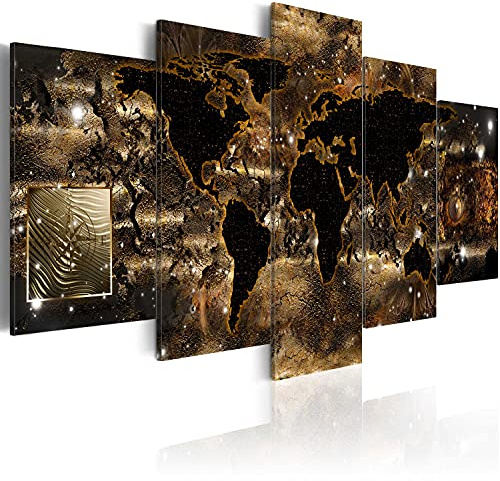 B&D XXL - Leinwandbild Landkarte Kontinente, 200x100 cm, 5-teilig, modern | Hochwertige Leinwand, sofort aufhängbar, ideal fürs Wohn- oder Schlafzimmer, wasserfest und lichtecht, langlebig, stilvoll