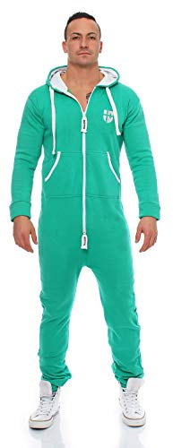 Gennadi Hoppe herrjumpsuit – mjuk och bekväm husplagg med tvåvägs dragkedja, bomull och dekorremsor för snygg komfort, Grön (grön), 4XL