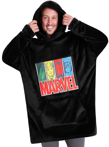 Marvel Överdimensionerad filthoodie för män Captain America Iron Man, En storlek, Svart