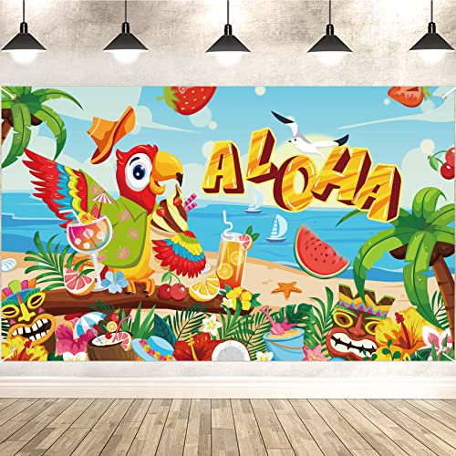 DPKOW Pappagallo Aloha Striscione per Hawaiana Tropicale Decorazioni, Striscione Sfondo in Tessuto per Piscina Estate Feste Decorazione, Hawaii Tiki Bar Luau Feste Decorazione, 185 * 110 cm