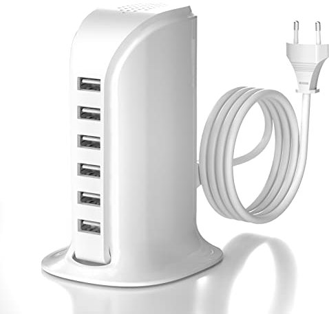 POANES Cargador USB múltiple, 50 W, 6 Puertos USB, estación de Carga USB, Enchufe USB