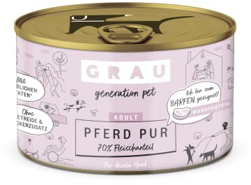 GRAU – das Original – Nassfutter für Hunde - Pferd Pur, 6er Pack (6 x 200 g), Monoprotein, für Erwachsene Hunde