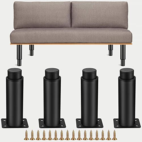 4-pack justerbara möbelfötter, Metall Möbelfötter i Svart, Höjdjusterbara möbelben 0-70 mm, Skåpben för kök, Sängfötter, Skåpben för TV-bänk, soffa, fåtölj