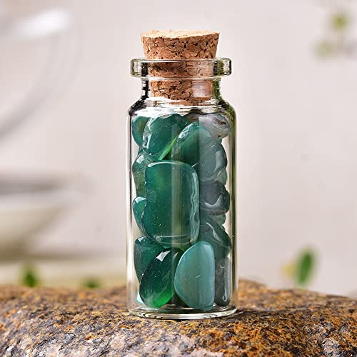 1 bottiglia per auguri in vetro di cristallo naturale per la casa, pietra naturale lucidata, regalo di compleanno, agata verde, 50 x 22 mm