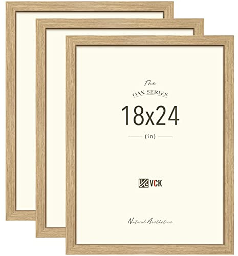 VCK 18x24 Frames Wood for Wall, Natural Oak Picture Frame 3 Pack, Display Photos, Prints, Artwork, Wall Hanging