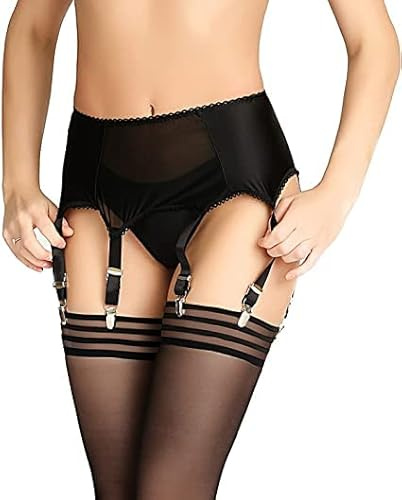 VicSec Damen Hosenträger Strapsgürtel Strumpfhalter Große Größen Strapsen Dessous Strapshalter mit Clips Strumpfbänder Oberschenkel Strumpfgürtel mit 6 Strapsen Dehnbar Dessou Strapsgürtel XS-2XL