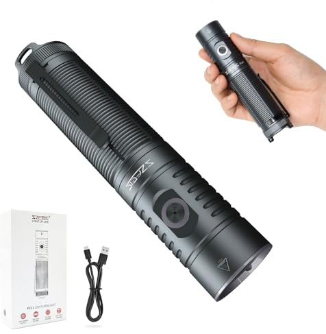 SZFEIC Torcia Led Ricaricabile, 1100 Lumens Super Luminoso Alta Potenza Torcia Led Con 5 Modalità, Mini IPX8 Impermeabile Portatile Led Flashlight per Campeggio