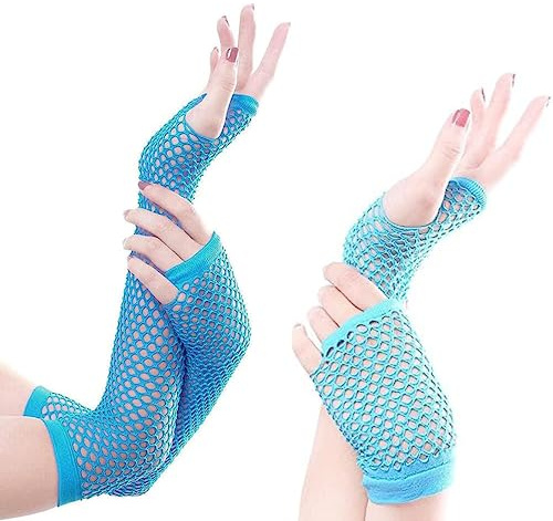 Carnavalife 4pcs Guantes de Rejilla sin Dedos Largos y Cortos Guantes Malla para Niña Mujer Disfraz 80s Ochentero Años 80 Rockero Vintage Retro Neon Discoteca Halloween Carnaval