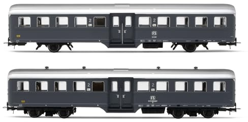 FS Passagierwagen „Corbellini“ 1947, 2 Stück, Version mit 2 Achsen und 4 Achsen, grau lackiert, Epoche IV, Verschieden