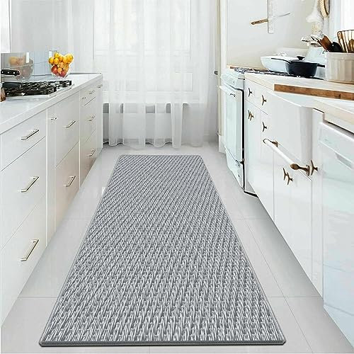 YANHONG Handwebteppich Läufer Teppich 70 x 110 cm Waschbar Polyester Anpassbar Küchenteppich Teppich Läufer Küche mit rutschfestem Gelrücken für Drinnen und Draußen, Hellgrau
