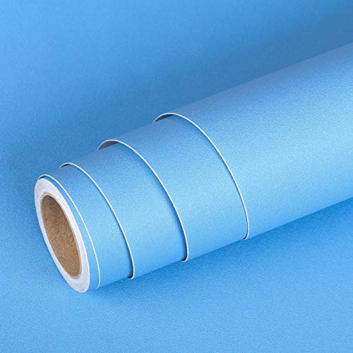 Livelynine Tapete Blau Uni 40CMx5M Abwaschbare Tapete Selbstklebend Kinderzimmer Klebefolie Möbel Blau Matt Möbelfolie Selbstklebend Küche Schrank Schreibtisch Wand Tapeten Schlafzimmer Hellblau