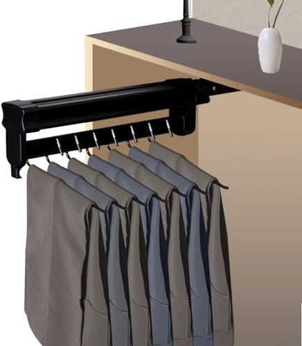 GIVROLDZ Ausziehbare Kleiderstange Zum Herausziehen Der Kleiderbügel Verstellbarer Kleiderschrank Kleiderstange, Edelstahl Kleiderschrank Kleidung Organizer Spart Platz,Schwarz,310mm