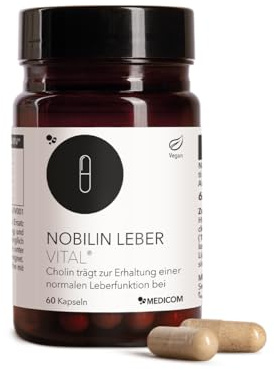 Medicom - Nobilin Leber Vital, Artischocke, Löwenzahn, 60 Kapseln | Mariendistel, Cholin, Alpha-Liponsäure, Leber, Pflanzlich, Kombiformel, Vegan, Kur, Entgiftung, Körpermitte, Extrakt