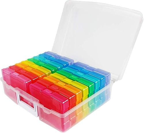 Aggloz | Transparent 4 x 6 Photo Cases and Clear Craft Keeper with Handle - 16 Inner Cases Plastic Storage Container Box (Colour)