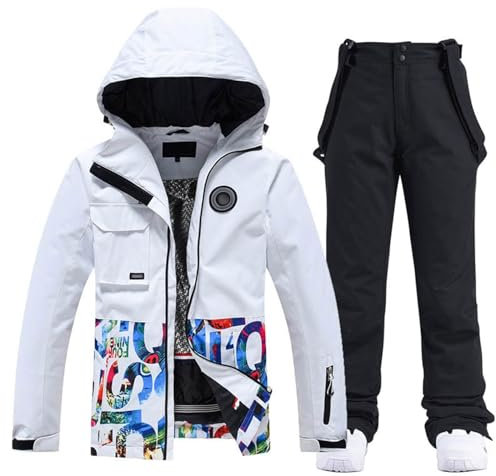 Skianzug Damen, Schneeanzug Damen 2 Teilig Skijacke & Skihose Set Wasserdicht Warm Winterjacke mit Kapuzen zum Skifahren Snowboarden Schneejacke Schneehose Winter Snowboard Skisuit