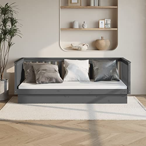 ZEYUAN Tagesbett Grau 100x200 cm Massivholz Kiefer, Schlafsofa, Daybed, Bettsofa, Sofa Bed, Sofabett, Schlafcouch, Jugendbett, Bettgestell, Bettcouch - 821571