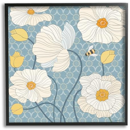 Poppies Trellis Pattern Floral, 17 x 17 Inch Framed Giclée Print