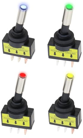 4 Pezzi Interruttore a Leva LED per Auto Motociclette Barche ON-OFF ASW-15D Commutatore a 3 Pin