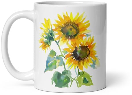 Chatcripant Mug Tournesol – Tasse Café Thé 325 ml – Illustration Fleur Tournesol Aquarelle – Nature et Plantes – Idée Cadeau Fleur – Mug Céramique (Tournesols)