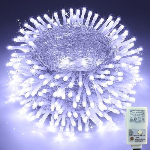 Moxled Fairy Lights Plug in Waterproof - 13M/42ft 100 LED String Lights Mains Powered, 8 Modes Expandable Garden Christmas Lights for Outdoor Indoor Bedroom Patio Party Tree Decorations (White)