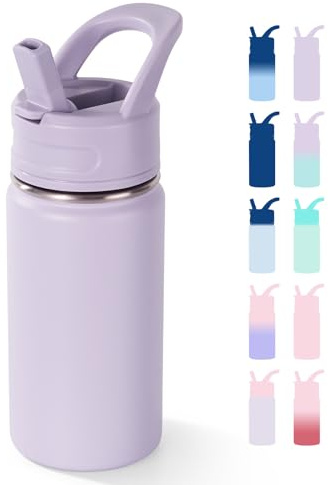 Fijinhom Kids Water Bottle for School, 360ml/12oz, Toddler Water Bottles with Straws, Stainless Steel Vacuum Insulated Water Bottles for Boys&Girls, Leak-Proof, BPA-Free,Purple