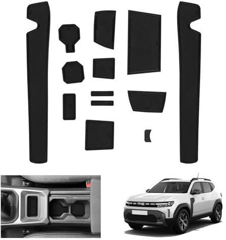 GAFAT New Dacia Duster 3 2024-2025 Non-Slip Rubber Mats, Centre Console Cup Holder Door Seam Mats, Accessories for Dacia Duster III (Black)