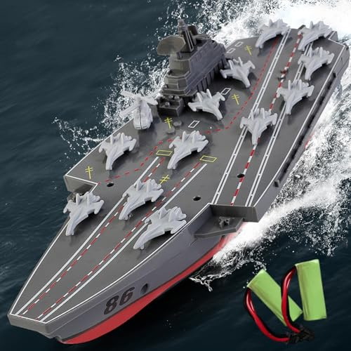 SOWOFA Modèle de bateau télécommandé, modèle de navire de guerre 2,4 G, de taille moyenne, 34 cm, modèle de bateau de guerre (version double batterie)